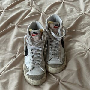 Nike White and Gray High-Tops with Black Swoosh